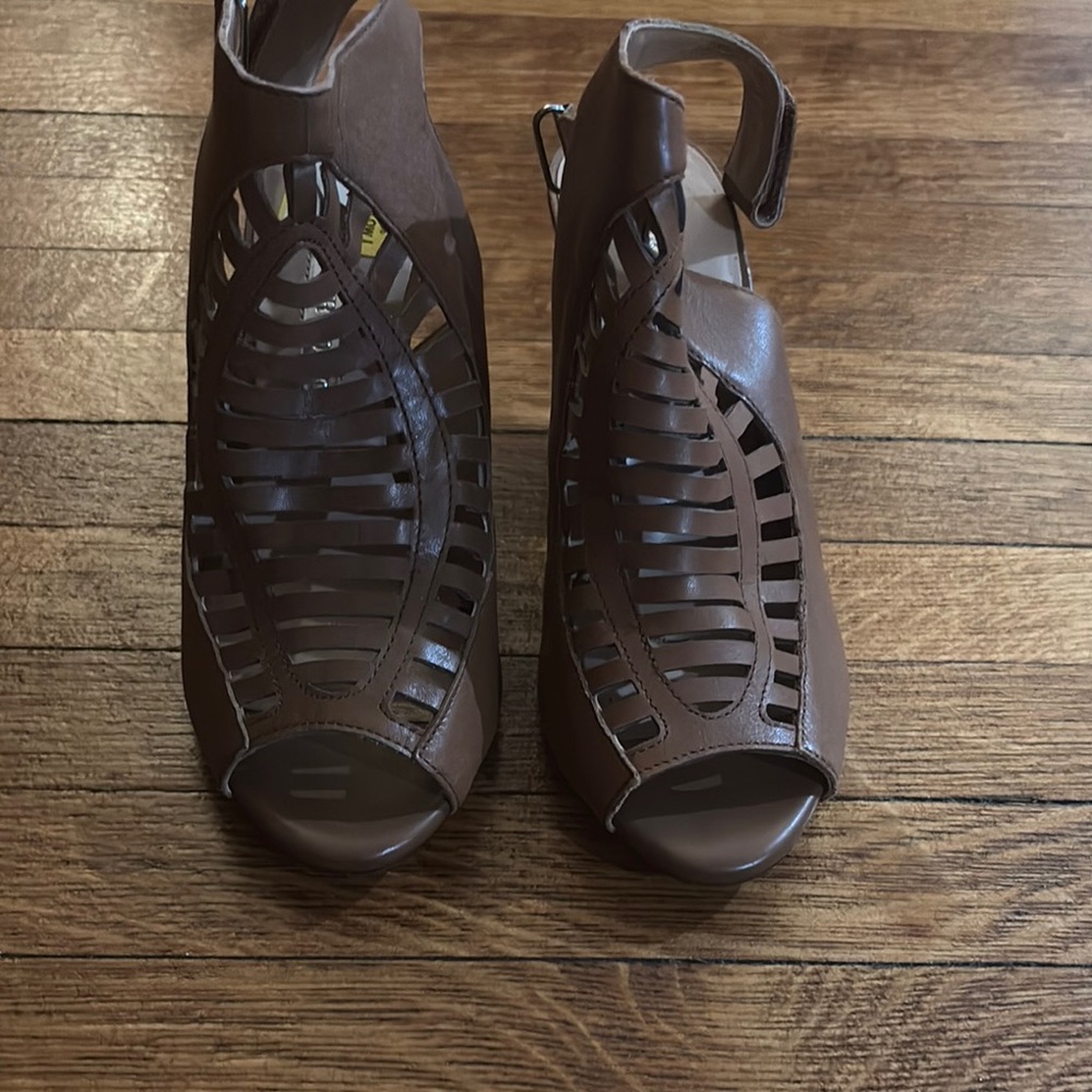 Brown Peep-Toe Cutout Sandals